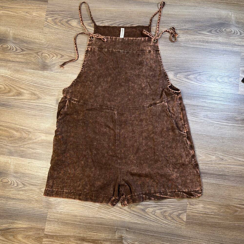 Washed Linen Knot Strap Romper Large Zenana Boho Cottagecore - Picture 1 of 9